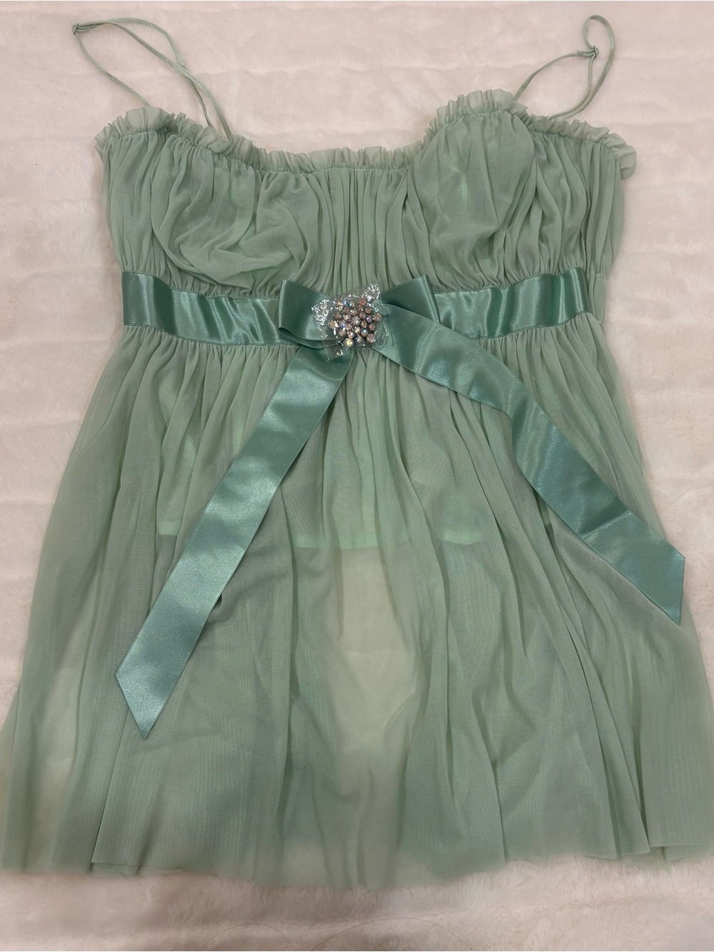 Moda International Women’s Tank topSage Green Chiffon Party Dress with Satin Bow